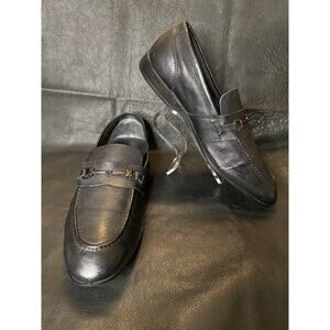 ALFANI Chester Cap Toe Oxford Shoes Sz11-M Black Texture Leather Slip On Loafer